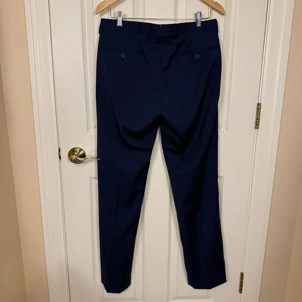 Saks Fifth Avenue Navy Wool Suit Subtle Stripe Tailored Fit 2-Piece 38R 31W NWT